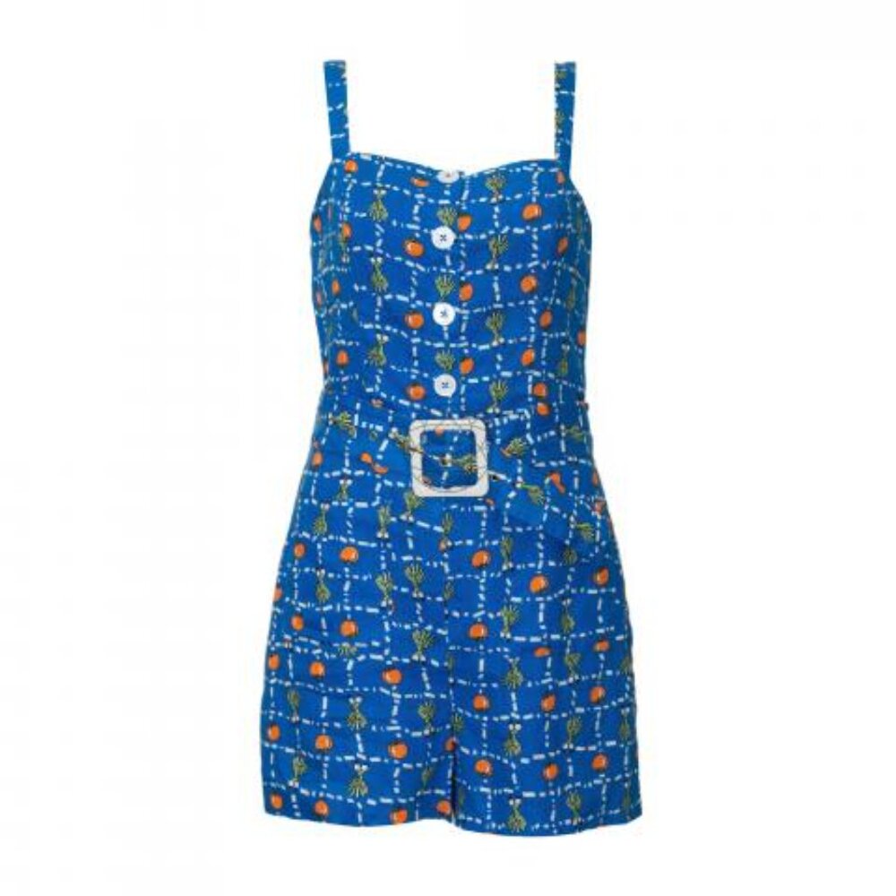 STAUD Pomelo Linen Blue Playsuit Romper